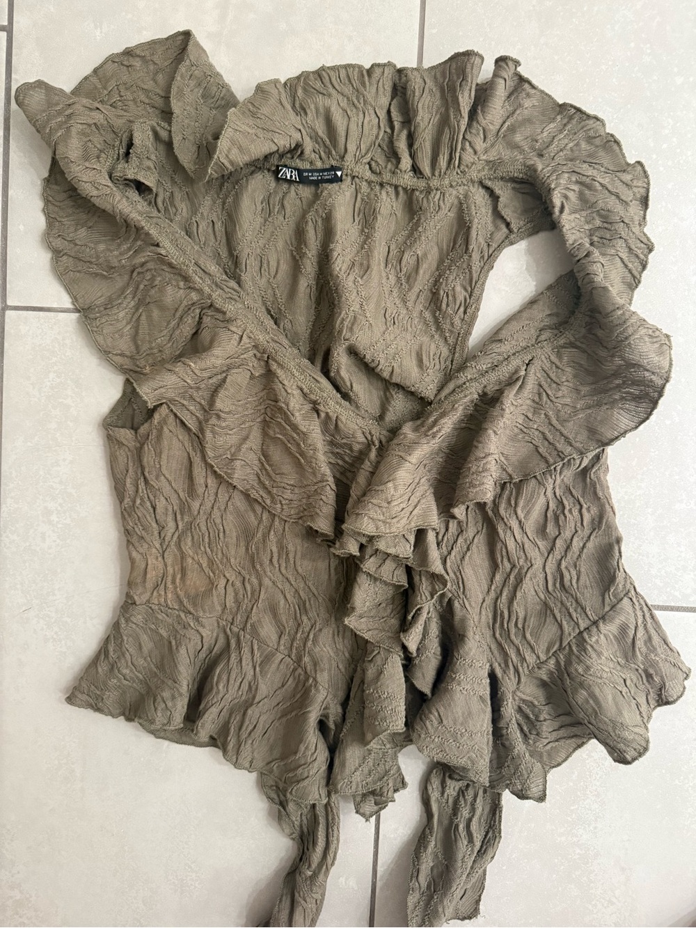 Zara khaki ruffled wrap blouse - Picture 1 of 1